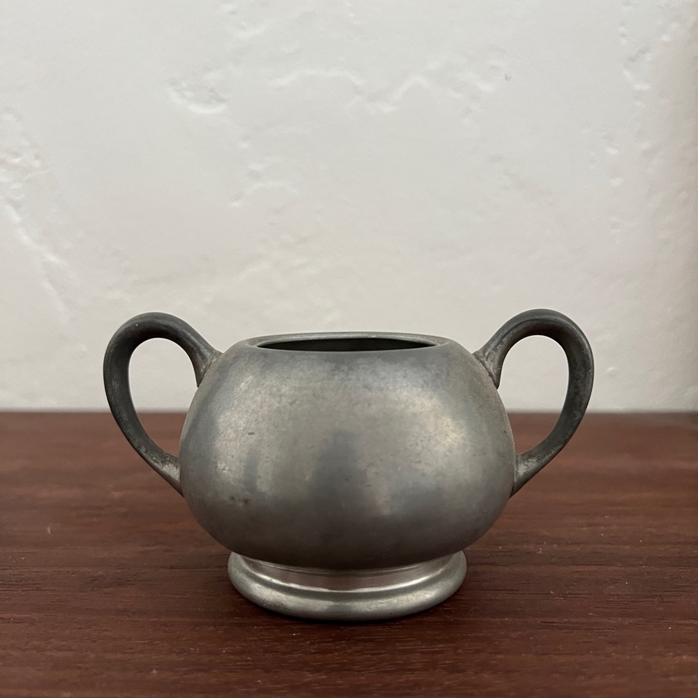 Vintage antique pewter round trophy cup not engraved blank loving cup sugar bowl